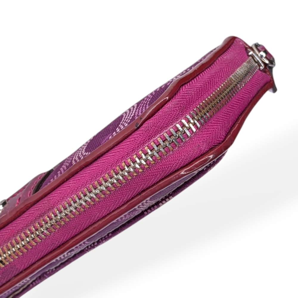 Coach Ashley Op Art Dotted Signature C Zip Around Accordion Wallet Purple Satin - Picture 9 of 16